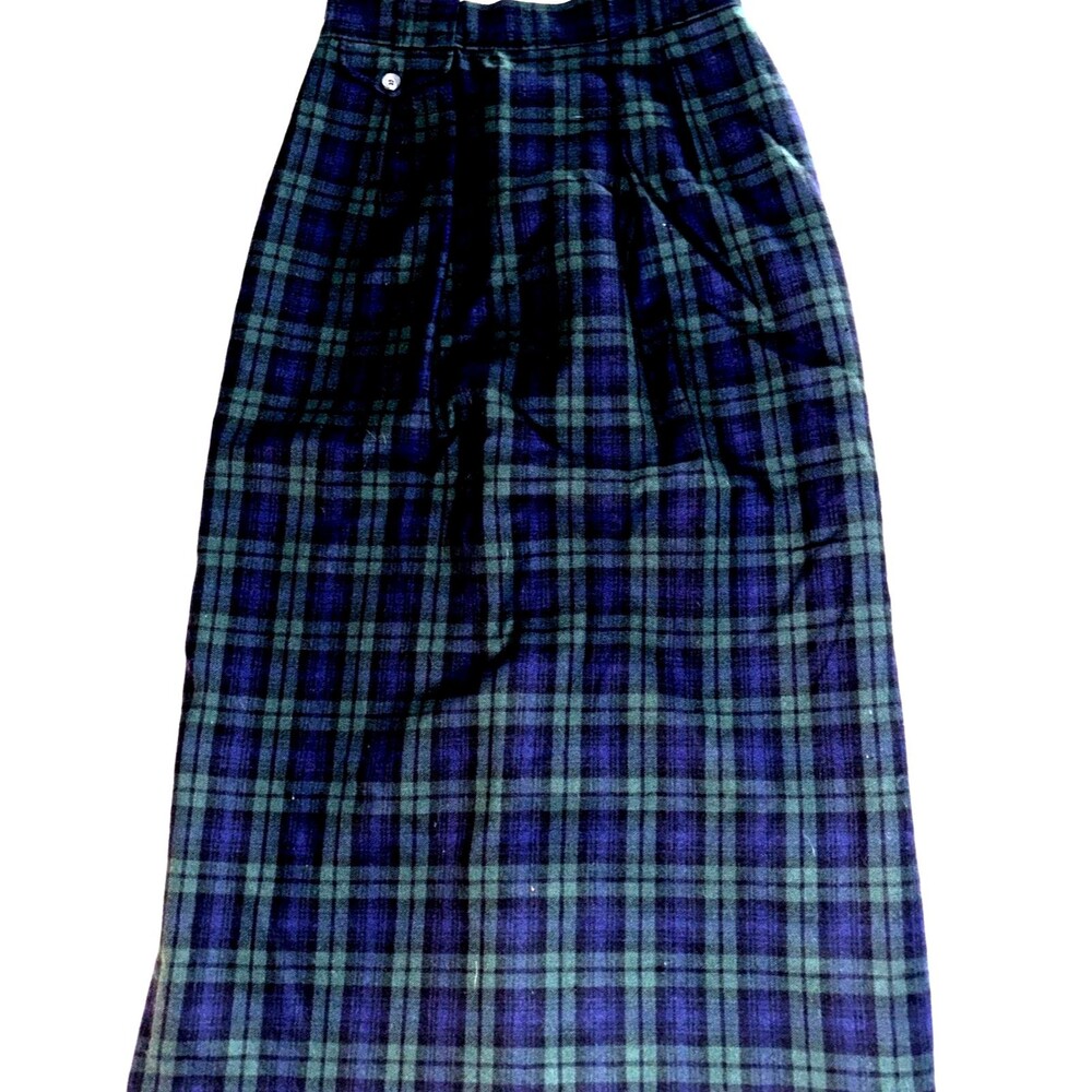 CORBIN LTD 100% Wool Blue/Green Tartan Plaid Pencil Skirt with Pockets Size 8
